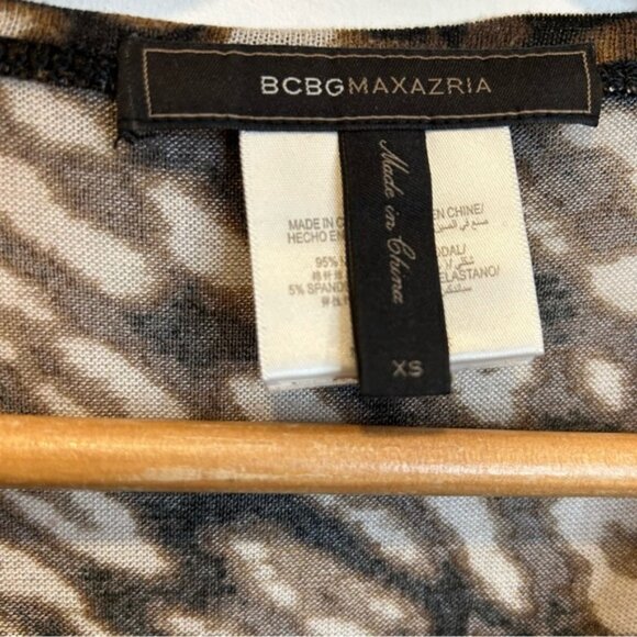 BCBGMaxAzria Wylie long-sleeve bodycon animal print tee shirt brown black - Picture 3 of 6